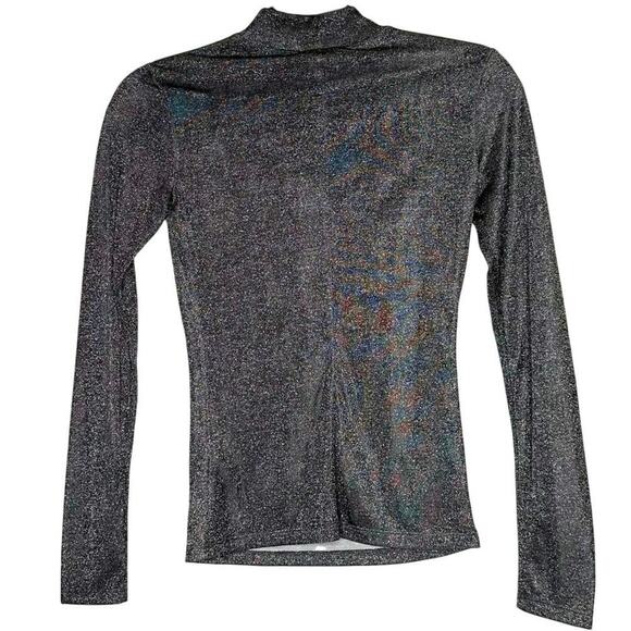 NWT Reformation Bailey Metallic Mock Neck Top Women's Silver Size XS X-Small - Picture 3 of 5